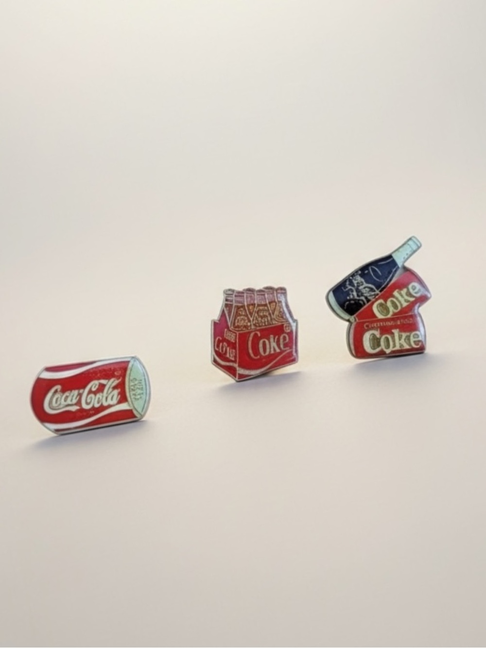 Coca Cola set of 3 Lapel Hat Pins Coke Can Coke Bottle/Can & 6 Pack Vintage